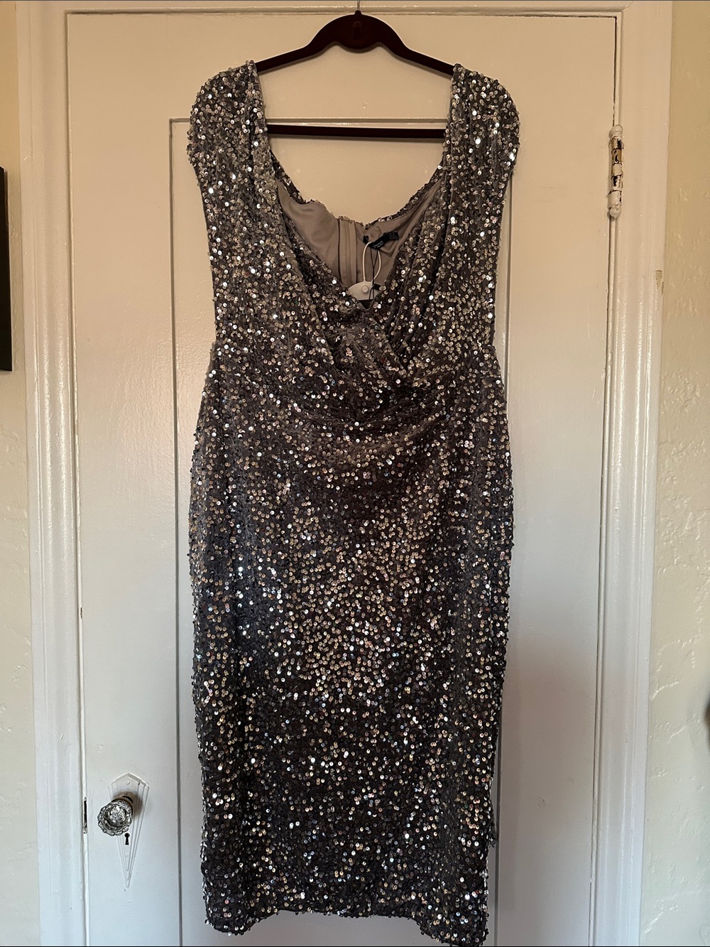 NWT Boohoo Silver Sequin Midi Glamorous Dress Size 18